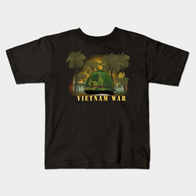 Vietnam Era Helmet Cover - Band - Front - War is Hell w Jungle - Fire w Txt Kids T-Shirt by twix123844